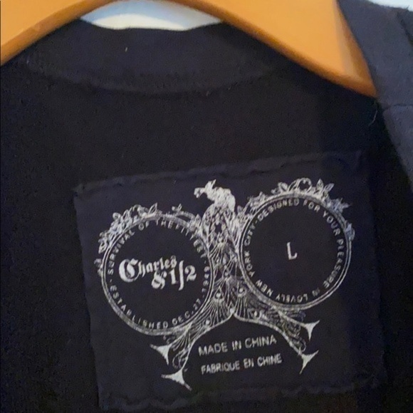 CHARLES & 1/2 SOLID BLACK CARDIGAN SIZE LARGE - Picture 2 of 3